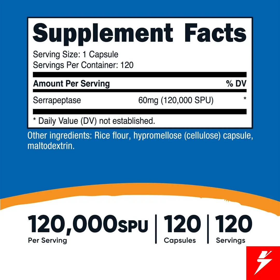 Serrapeptase | 60 mg (120,000 SPU) | 120 cápsulas - Nutricost - Imagen 2
